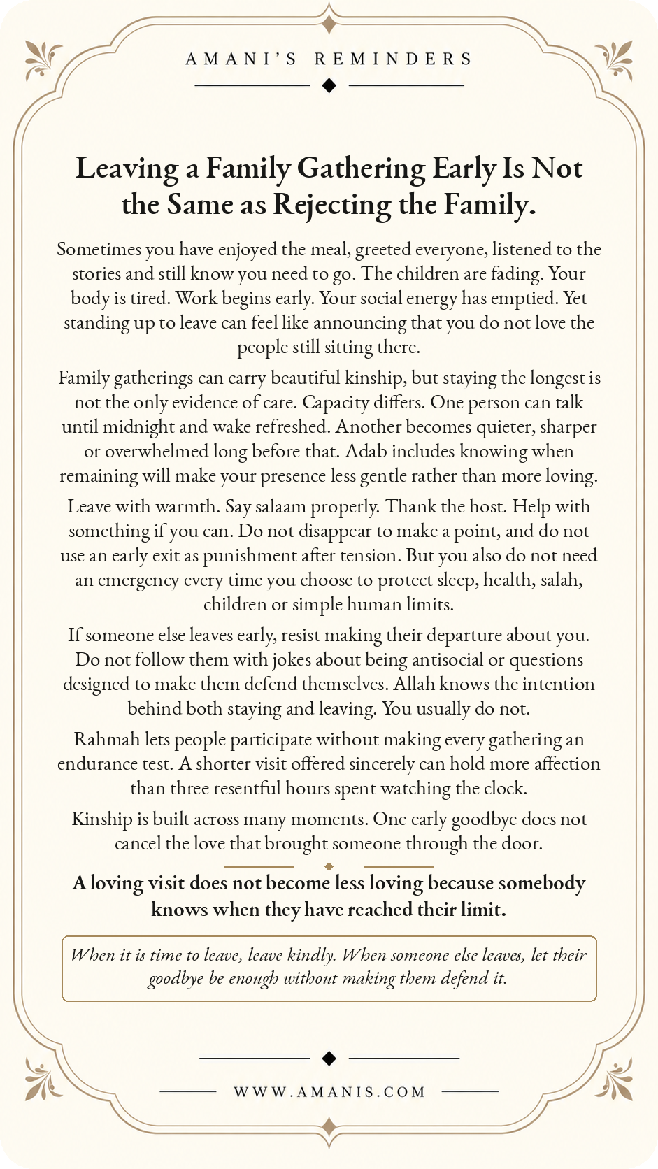 Amani’s Reminders Family: Leaving a Family Gathering Early Is Not the Same as Rejecting the Family.