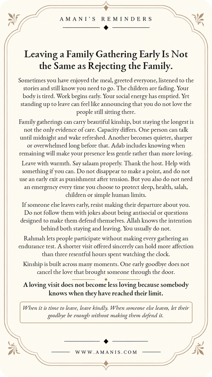 Amani’s Reminders Family: Leaving a Family Gathering Early Is Not the Same as Rejecting the Family.