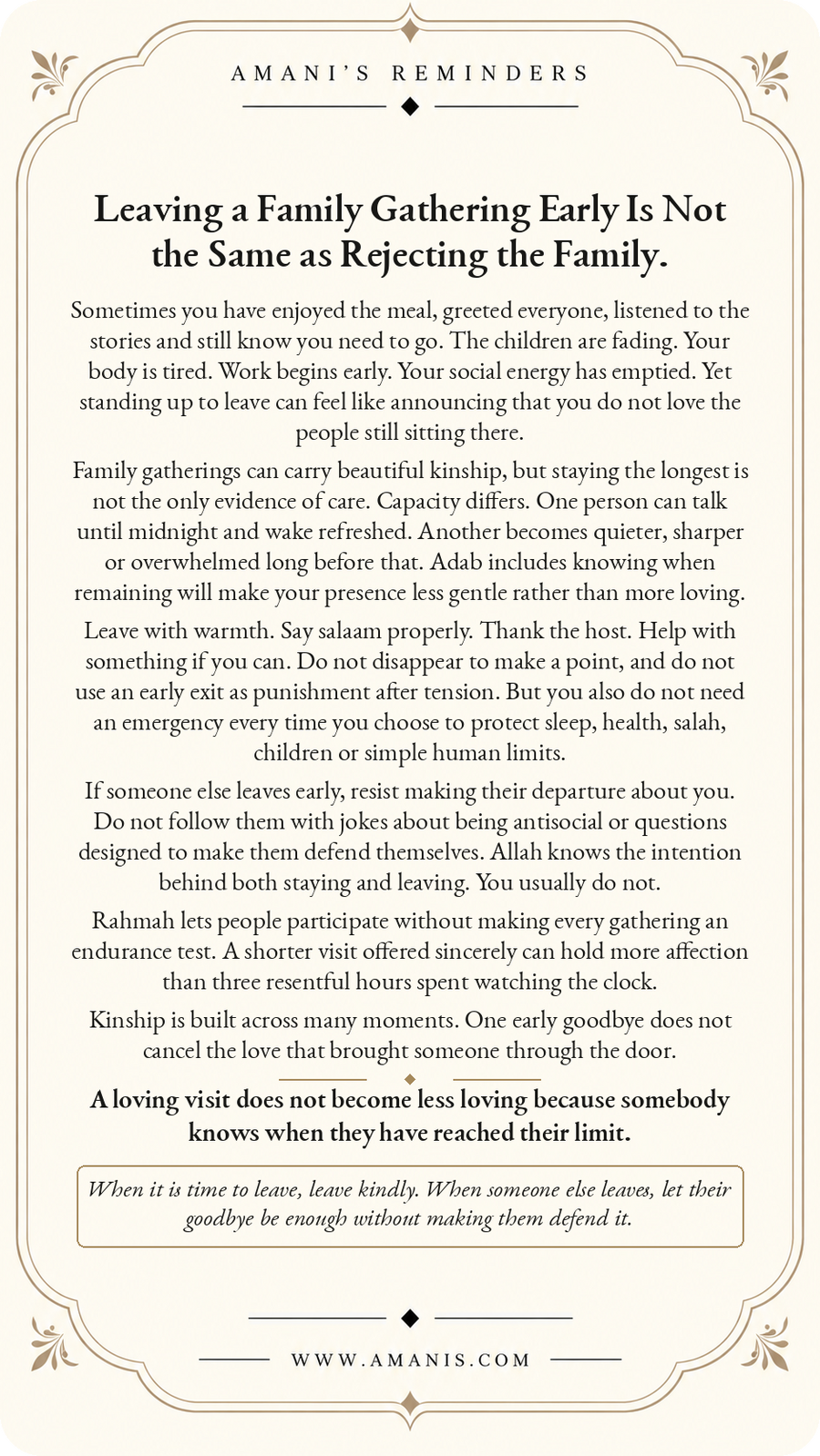 Amani’s Reminders Family: Leaving a Family Gathering Early Is Not the Same as Rejecting the Family.