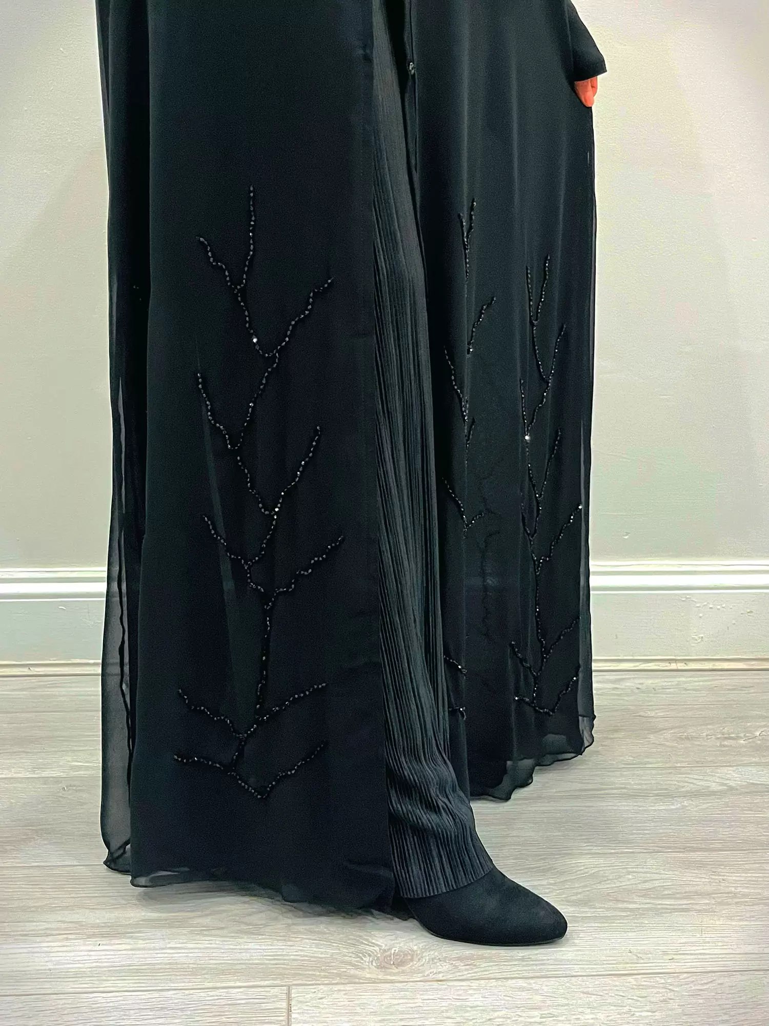 AMANI'S BLACK EMBELLISHED DOUBLE CHIFFON OPEN ABAYA 1