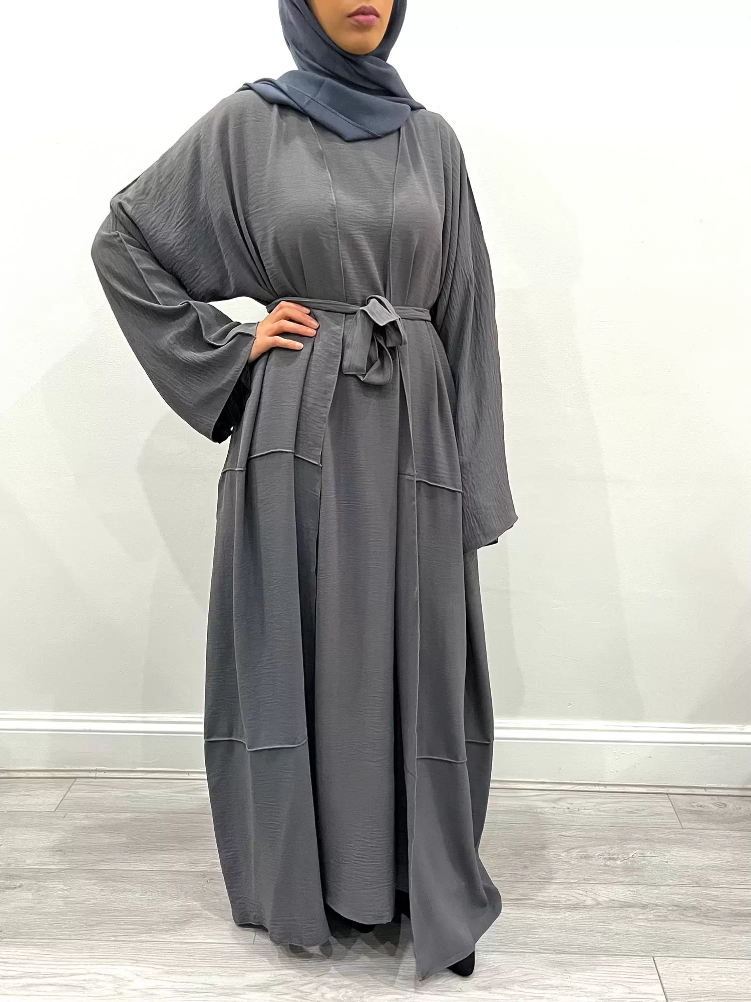 AMANI'S PIGEON GRAY TWO-PIECE OPEN ABAYA 1