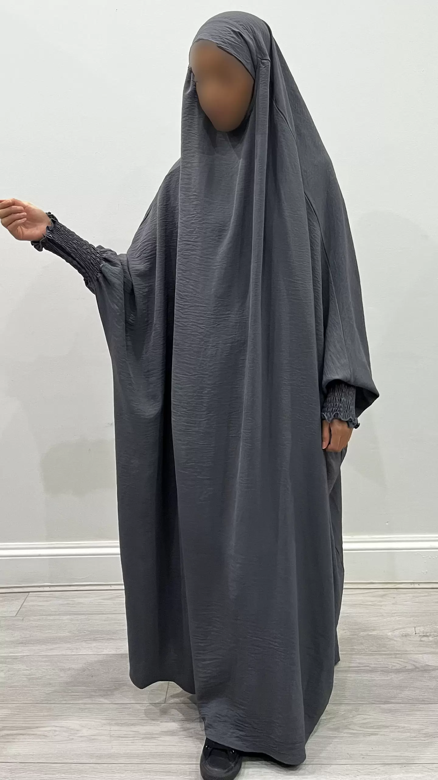 AMANIS ONE PIECE RUCHED CUFFS FULL JILBAB - DARK GREY 1