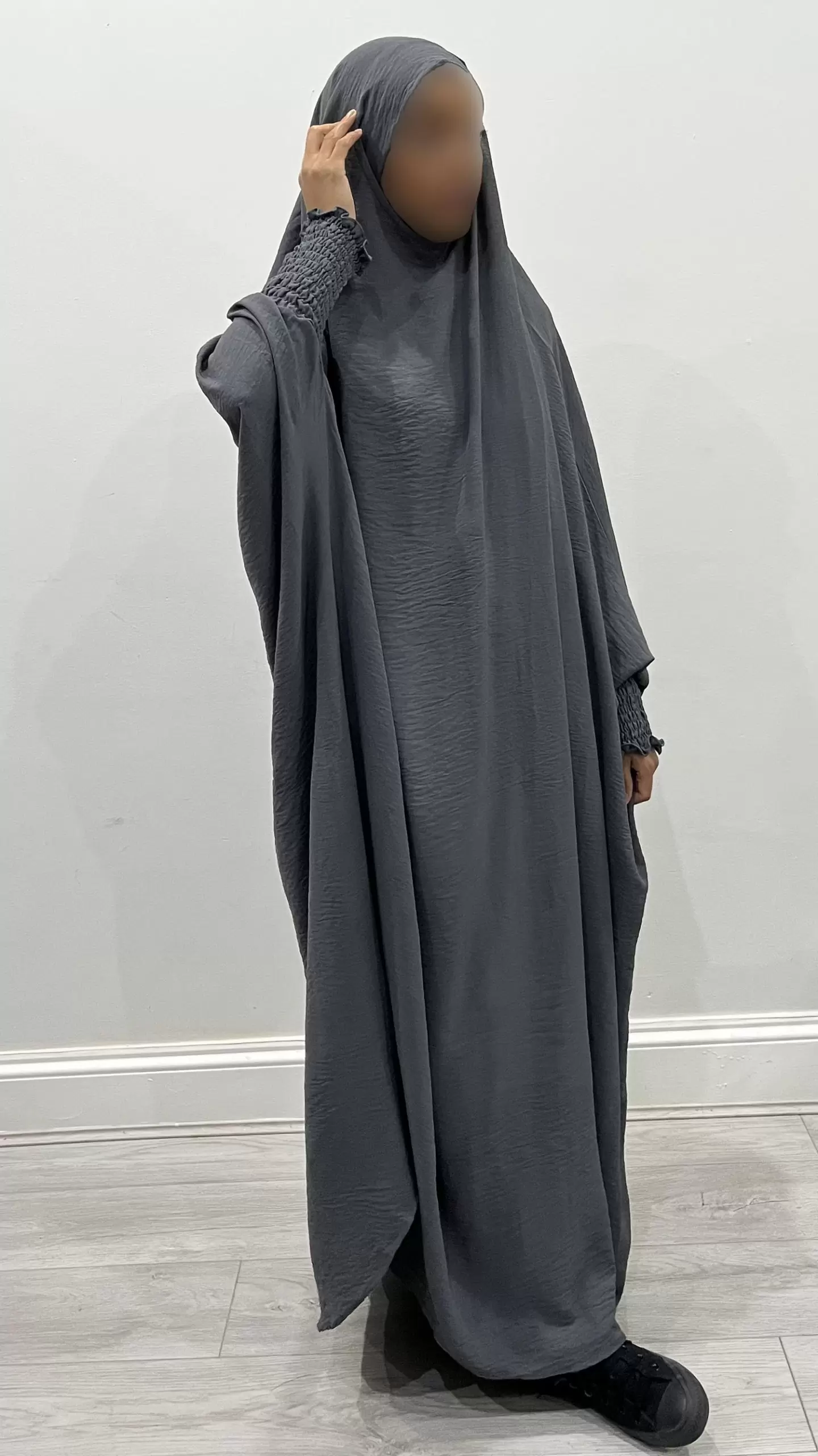 AMANIS ONE PIECE RUCHED CUFFS FULL JILBAB - DARK GREY 1
