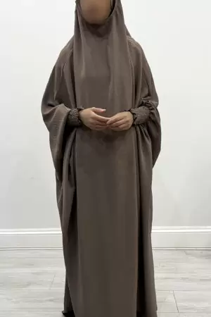 AMANIS ONE PIECE RUCHED CUFFS FULL JILBAB - DARK TAUPE 1
