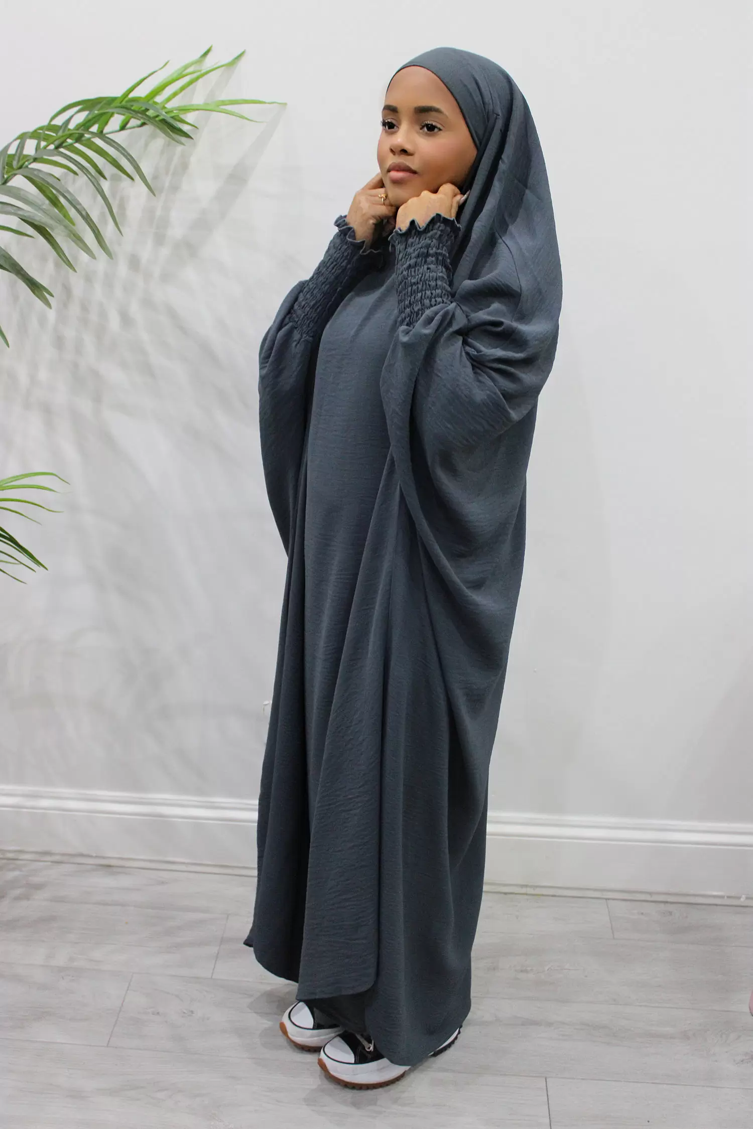 AMANIS ONE PIECE RUCHED CUFFS FULL JILBAB - slate GREY 1 (2)