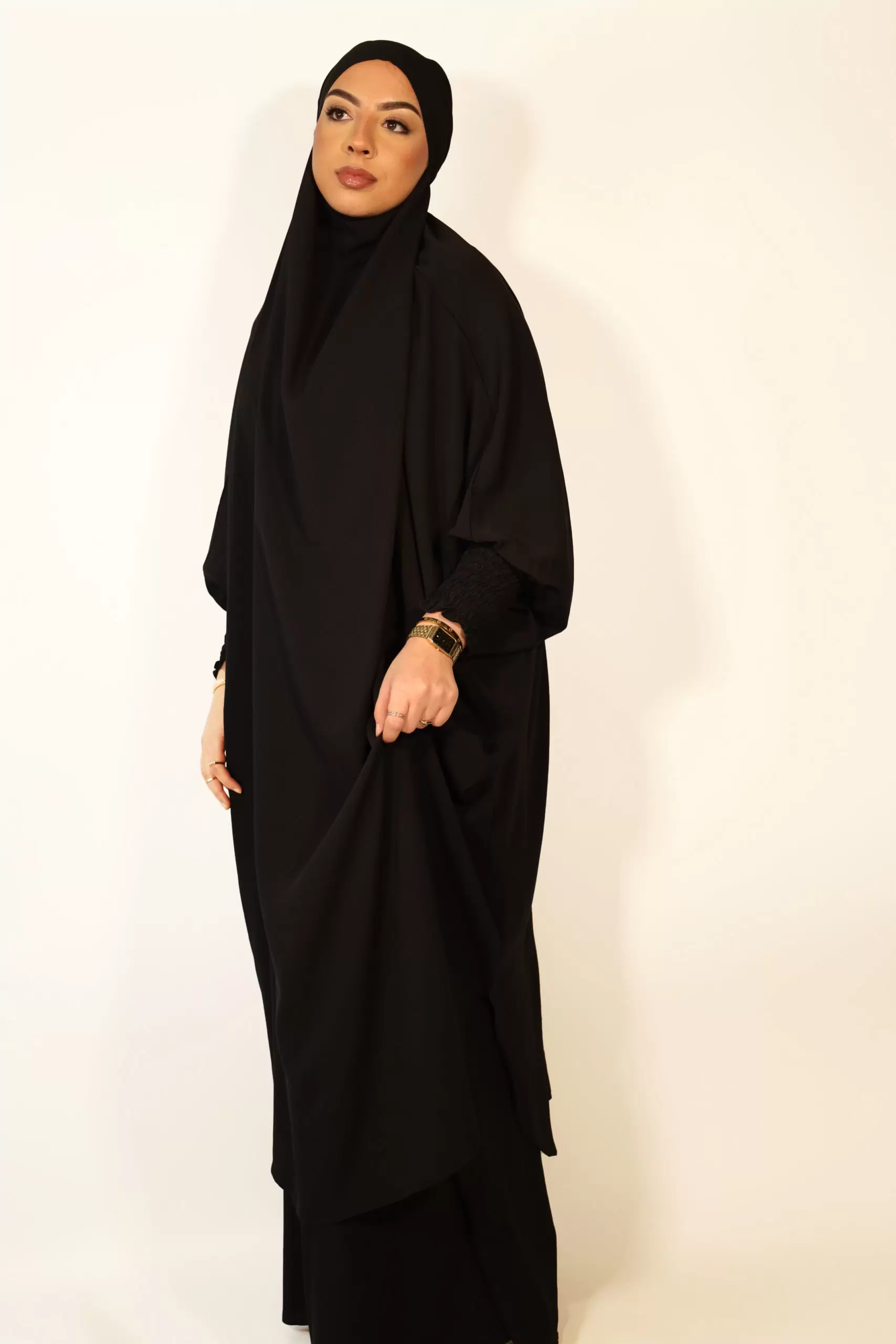 AMANIS TWO PIECE RUCHED CUFFS JILBAB - BLACK 2 AMANIS TWO PIECE RUCHED CUFFS JILBAB - BLACK 2