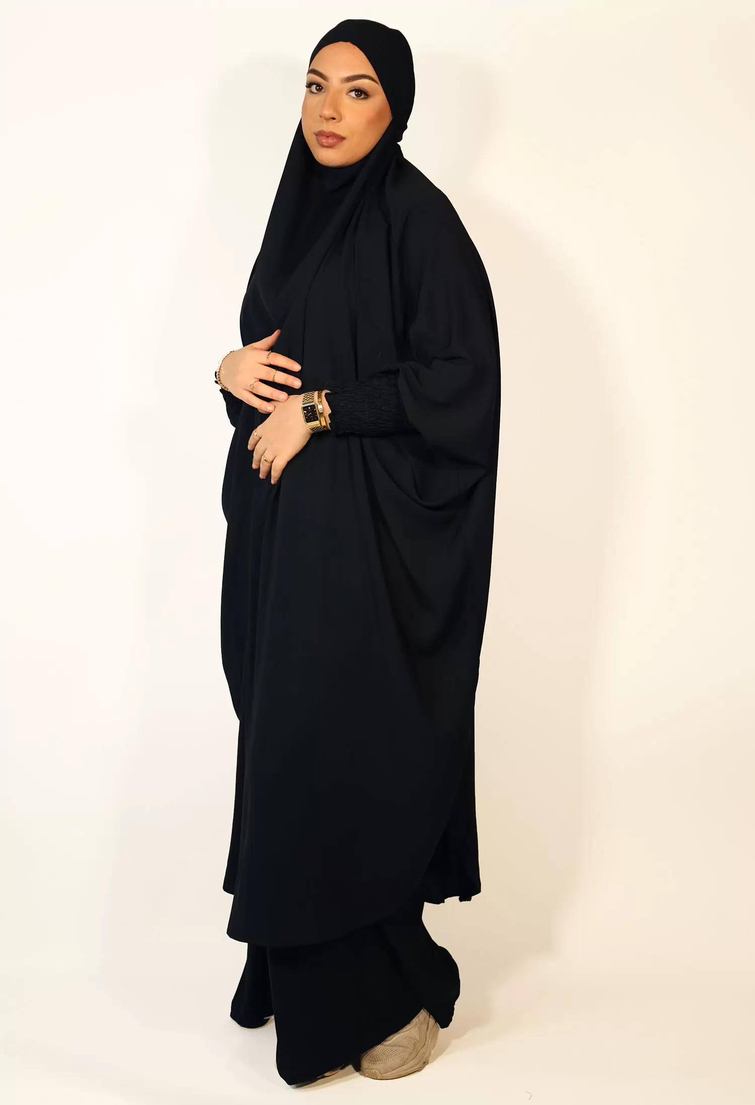 AMANIS TWO PIECE RUCHED CUFFS JILBAB - BLACK 2 AMANIS TWO PIECE RUCHED CUFFS JILBAB - BLACK 2