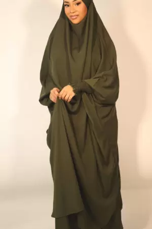 AMANIS TWO PIECE RUCHED CUFFS JILBAB - DARK GREEN 2