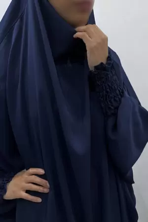 AMANIS TWO PIECE RUCHED CUFFS JILBAB - NAVY BLUE 1