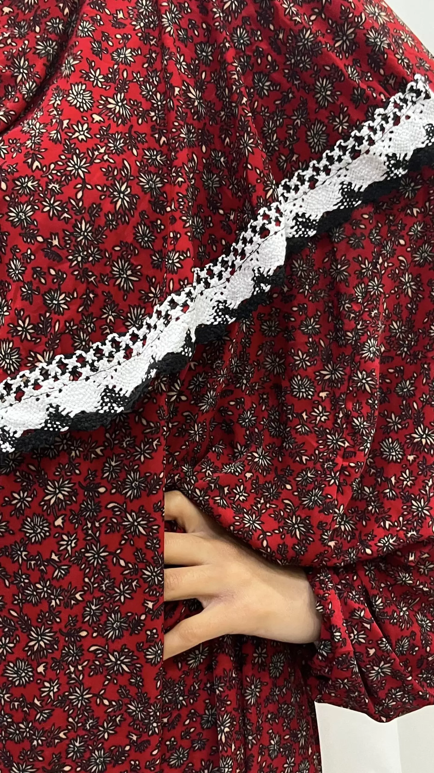 ONE PIECE SLIP-ON FLORAL JERSEY STRETCH ISLAMIC PRAYER DRESS - RED 1