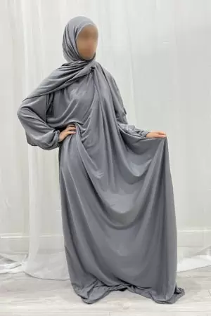 AMANI'S PLAIN COTTON STRETCH PRAYER DRESS - GREY 1