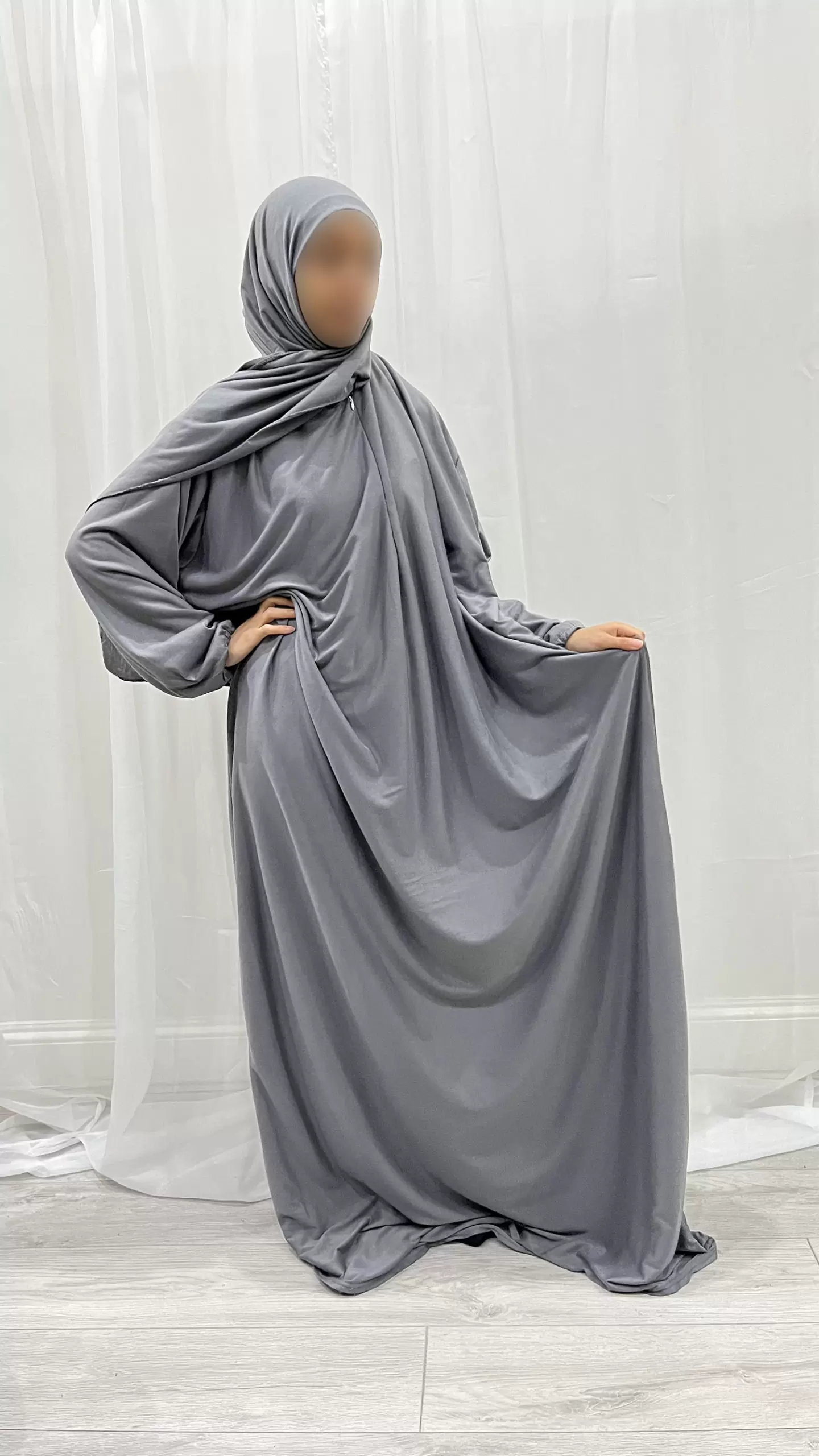 AMANI'S PLAIN COTTON STRETCH PRAYER DRESS - GREY 1