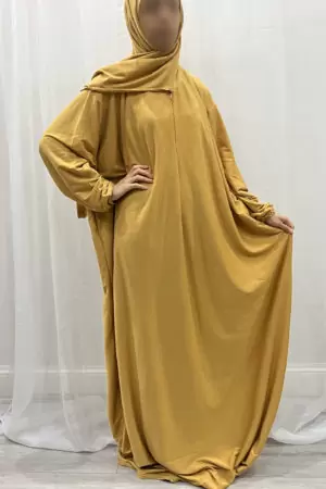 AMANI'S PLAIN COTTON STRETCH PRAYER DRESS - HONEY 1