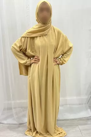 AMANI'S PLAIN COTTON STRETCH PRAYER DRESS - SOFT YELLOW 1