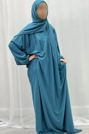 AMANI'S PLAIN COTTON STRETCH PRAYER DRESS - TEAL BLUE 1